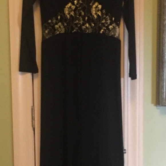 Black Ball Gown with Gold Lace Cutouts Size M - Picture 7 of 9